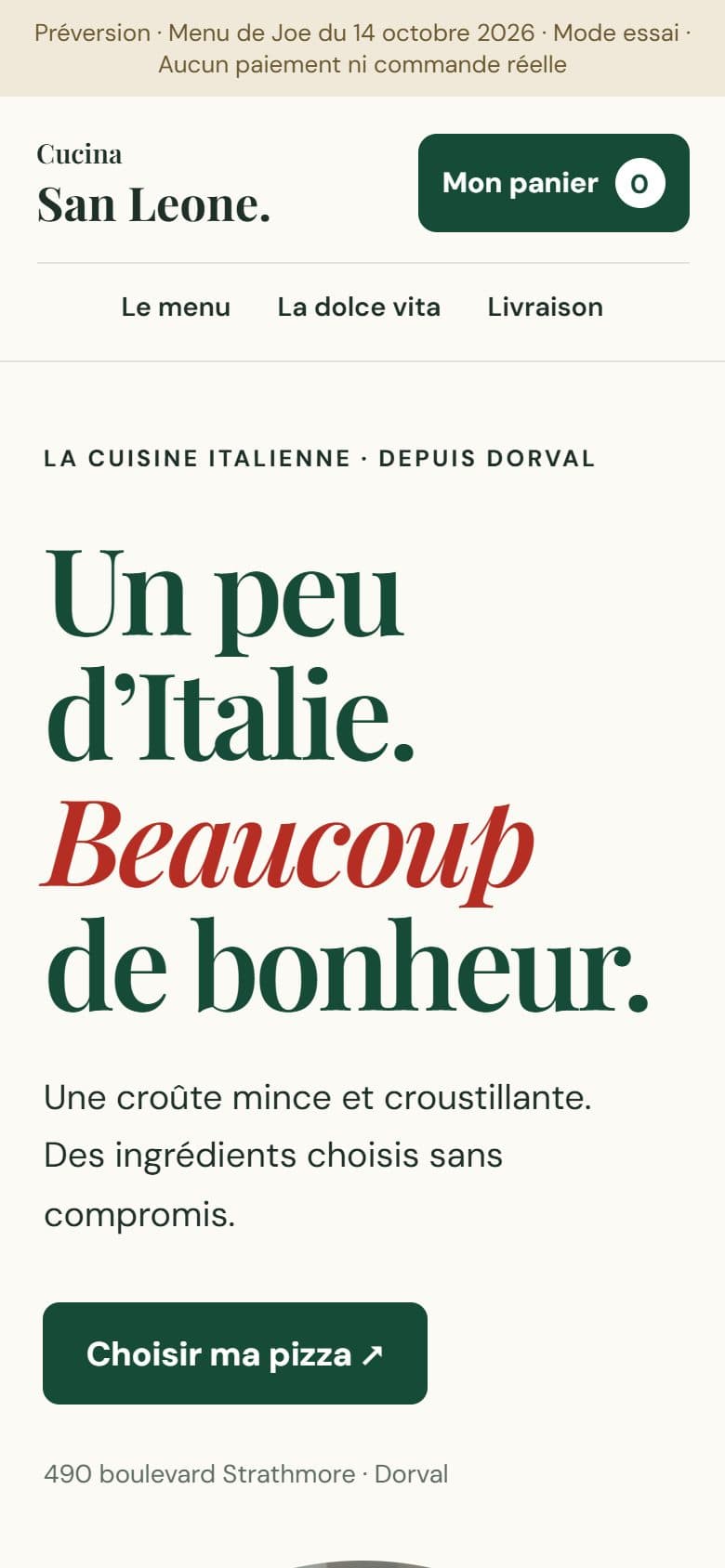 Le site pizzasanleone.ca sur cellulaire