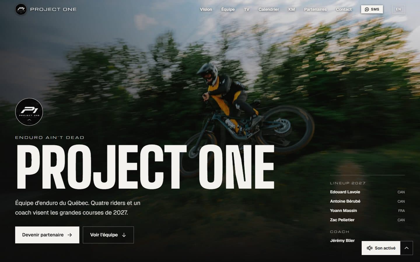 Page d'accueil du site projectone.bike, sur ordinateur
