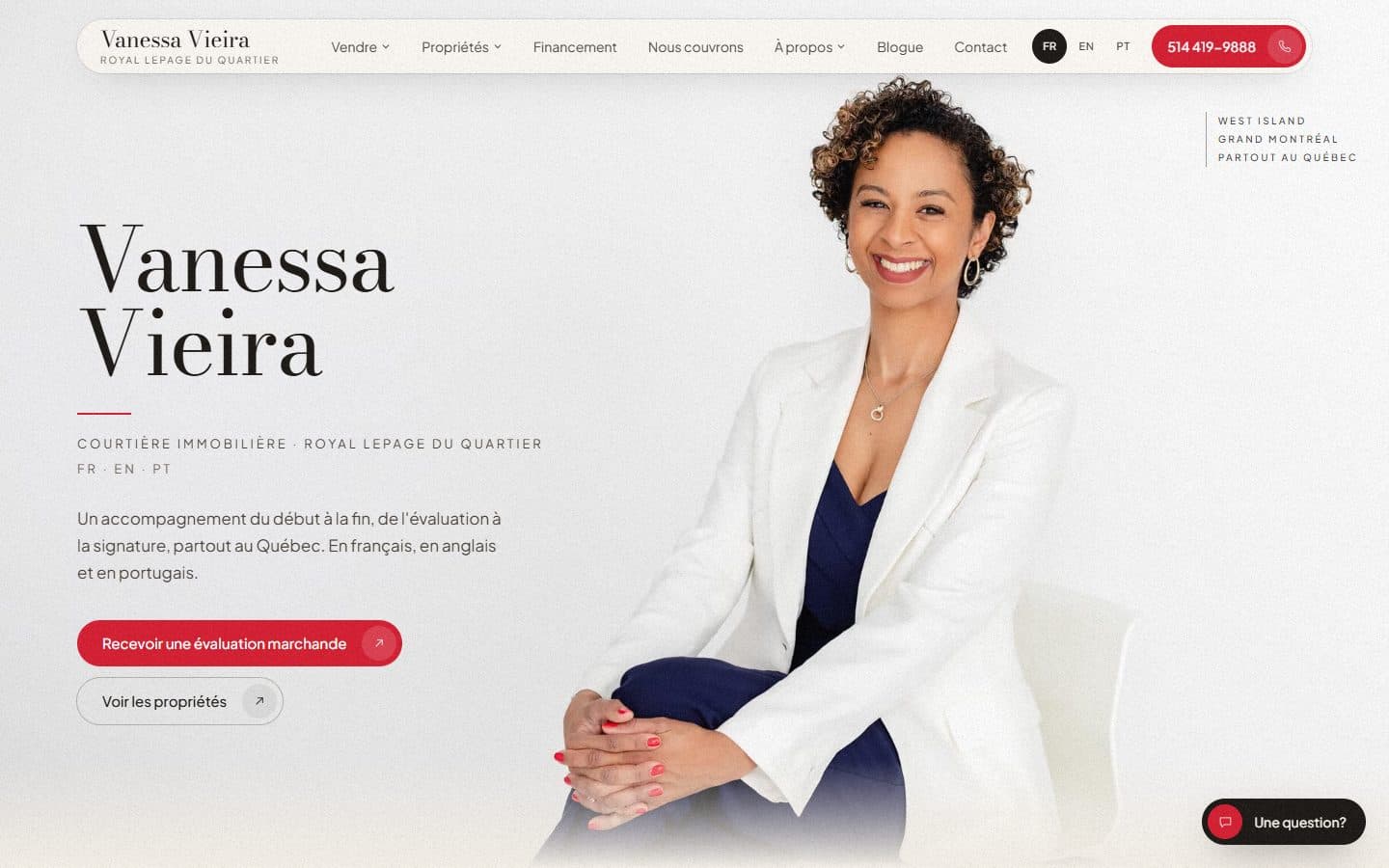 Page d'accueil du site vanessavieiravendu.com, sur ordinateur
