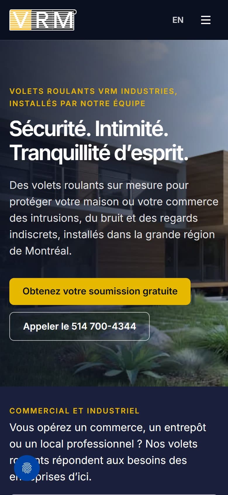 Le site voletsroulantsmontreal.com sur cellulaire