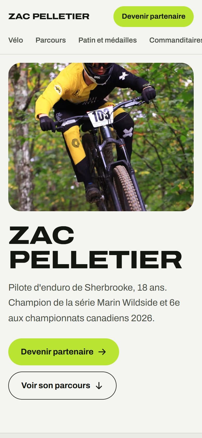 Le site zac.bike sur cellulaire
