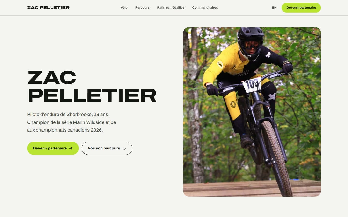 Page d'accueil du site zac.bike, sur ordinateur